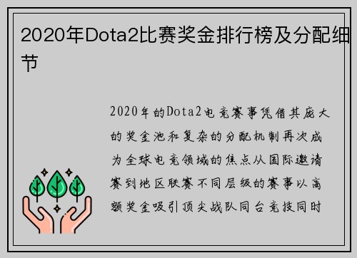 2020年Dota2比赛奖金排行榜及分配细节