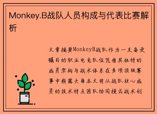 Monkey.B战队人员构成与代表比赛解析